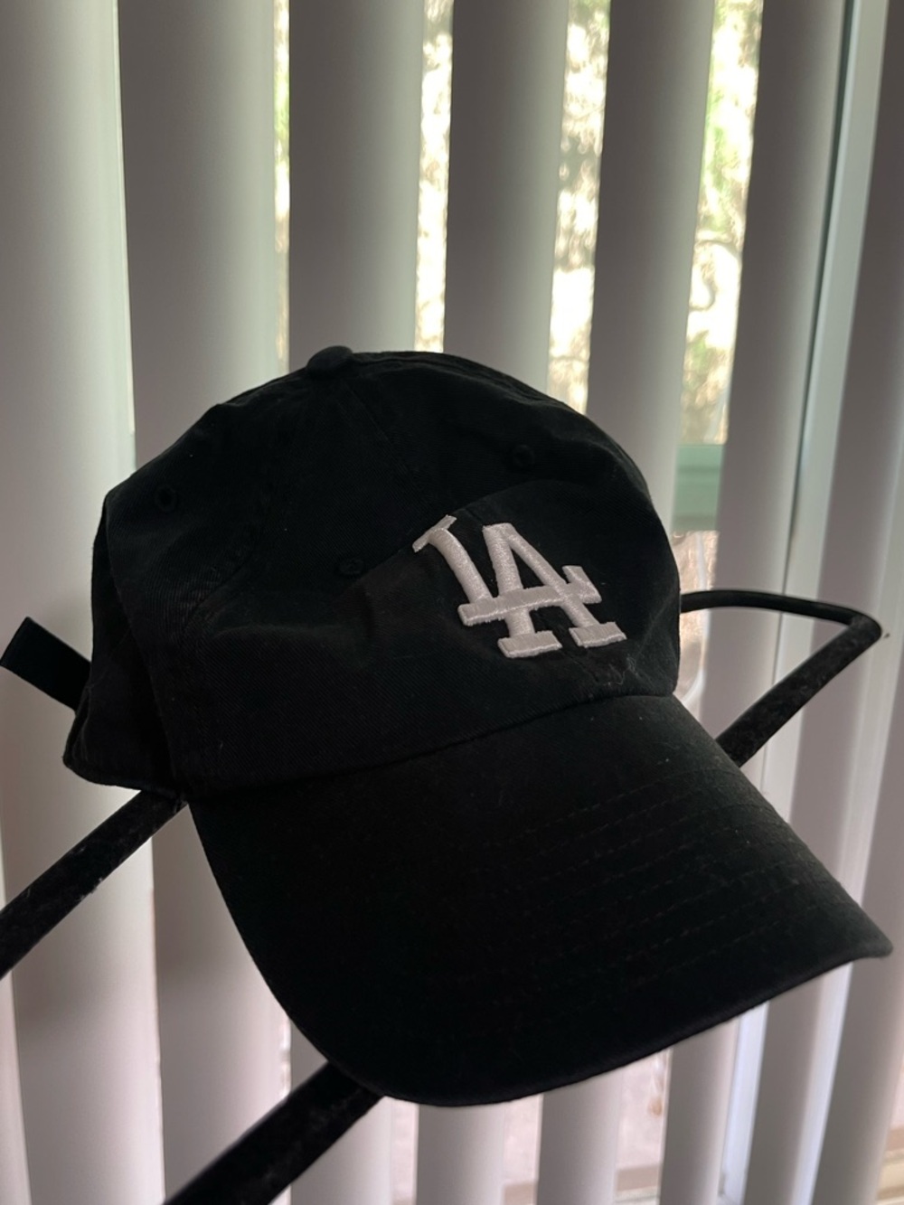 47 Black Baseball Cap with White LA Logo